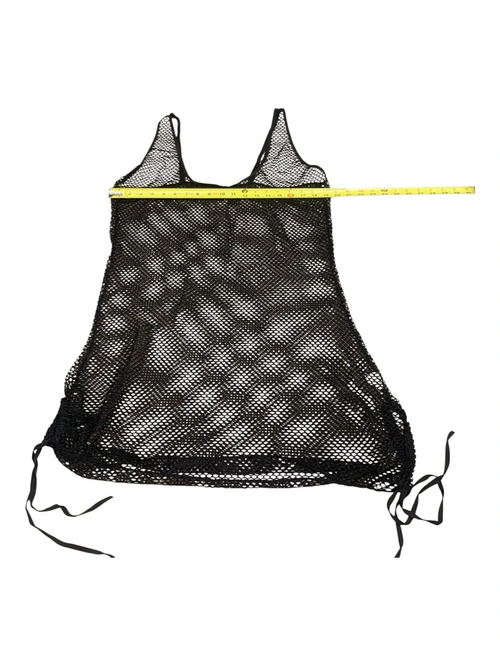 Black Open‎ Knit Mesh Tank Dress Cover-up Midi Draw Strings Beach Size 2XL